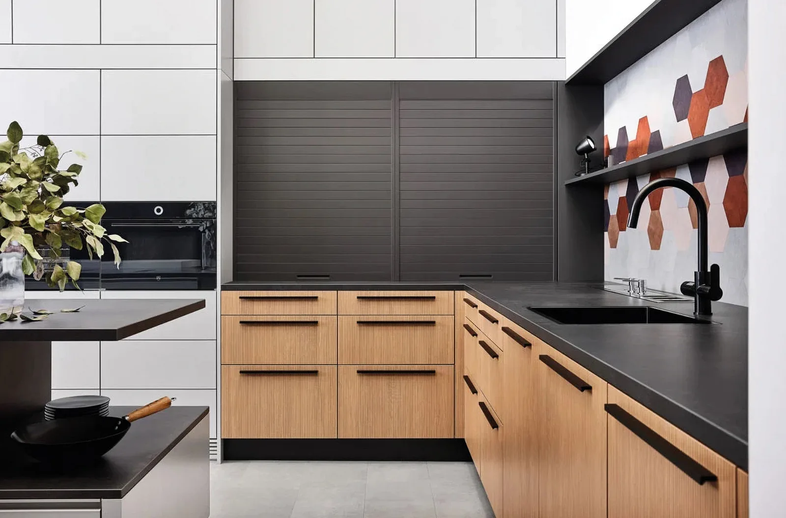 Modern kitchen with integrated water tap and sink